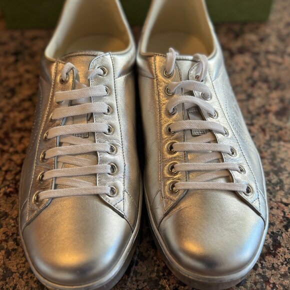 Gucci Men's Shiny Silver Sneakers